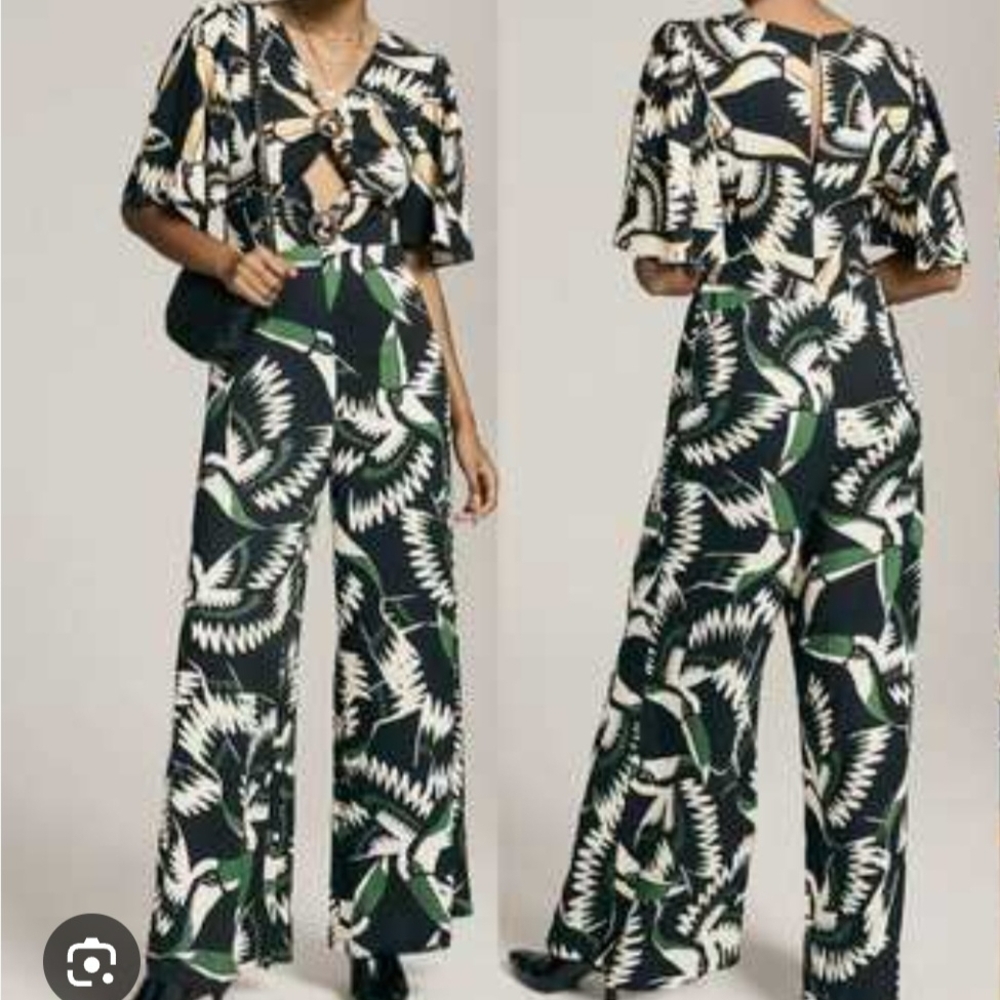 FARM Rio Black, White & Green Wide-Leg Jumpsuit